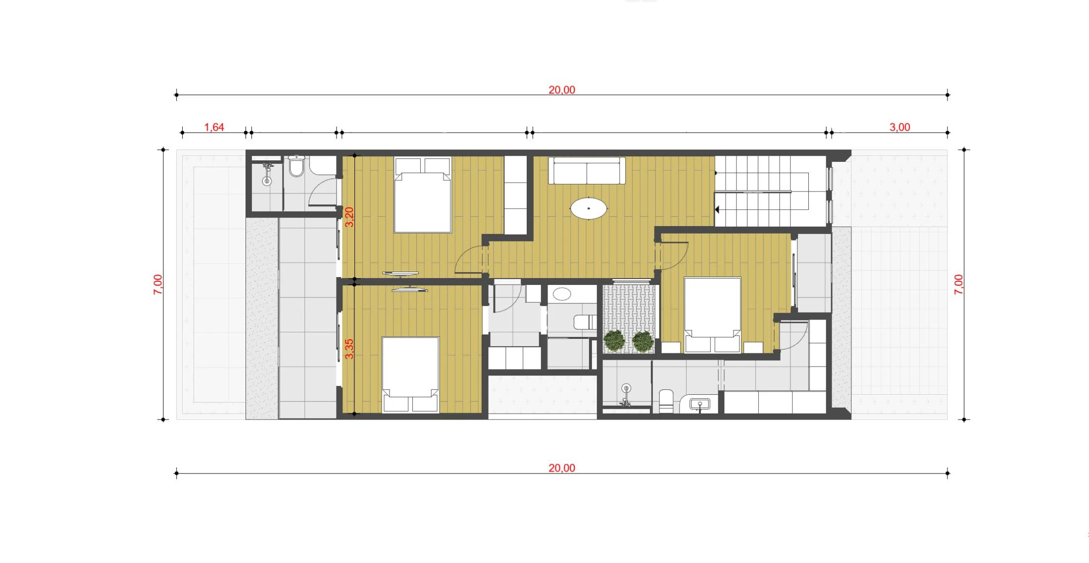 Planta baixa de sobrado 7x20 com 4 quartos – Pavimento 2