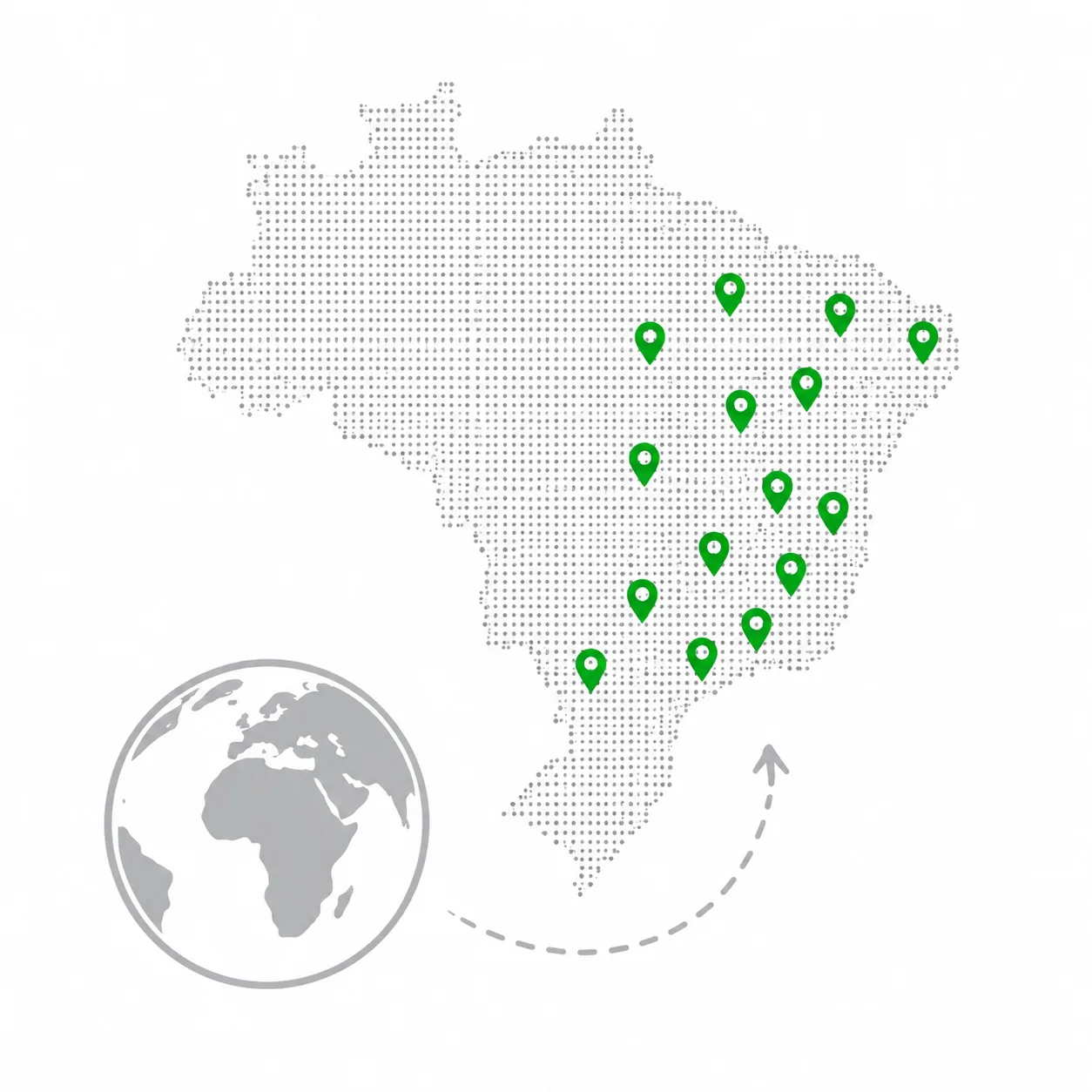Mapa de atendimento no Brasil e Exterior